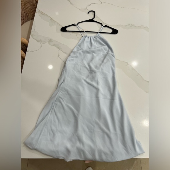 Brand New Oh Polly Halter Neck Cowl Back Georgette Mini Dress in Sky Grey - Picture 3 of 7